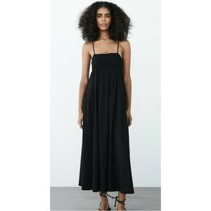 Zara Dress :: Maxi :: Smocked top :: Linen Blend :: Black :: size XS
